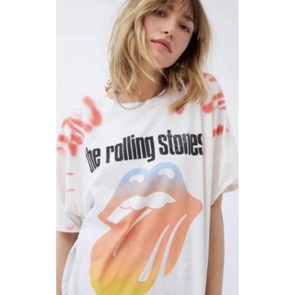 URBAN OUTFITTERS Tie Dye THE ROLLING STONES Short Sleeve SHIRT TOP Size Large
